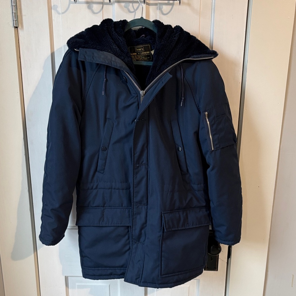 Sears Dark Blue Hooded Military Coat